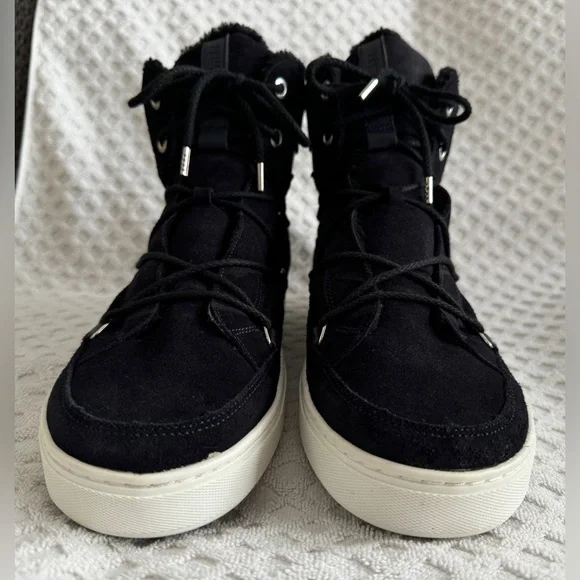 Tecnica Moon Boots Mercury High Paris Boot Black Suede Leather Faux Fur Size 10 - Picture 5 of 15